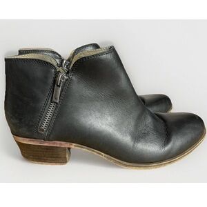Lucky Brand Sz 9.5 US EU 41 Black Leather Burklee Ankle Booties Double Zip